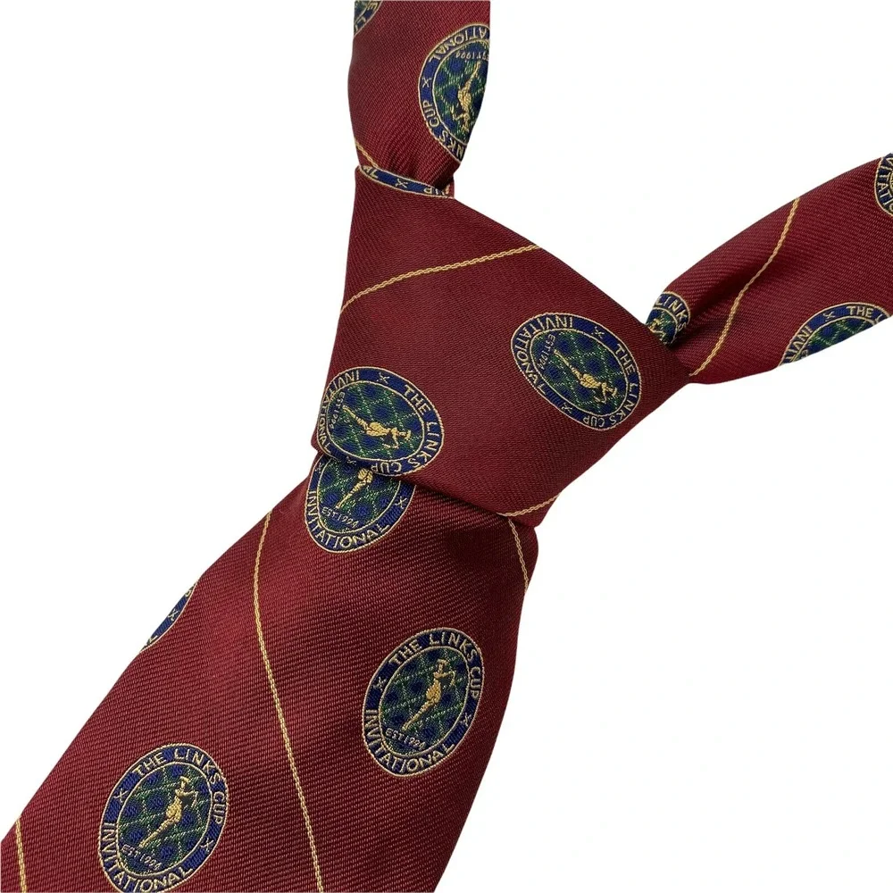Robert Talbott Tie Mens Silk Red Gold The Links Cup Invitational Golf Necktie‎